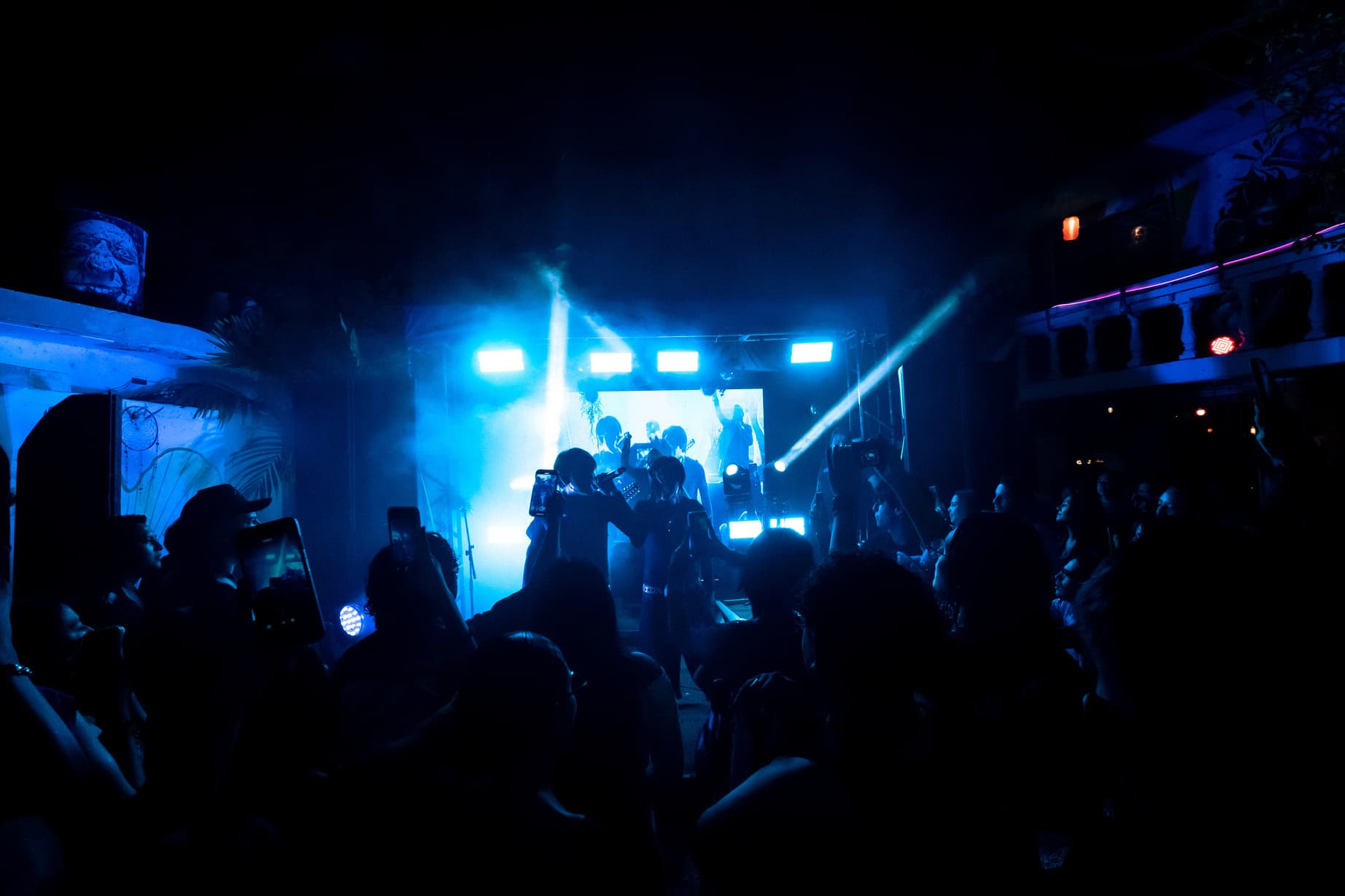Los 2R actuando bajo luces azules